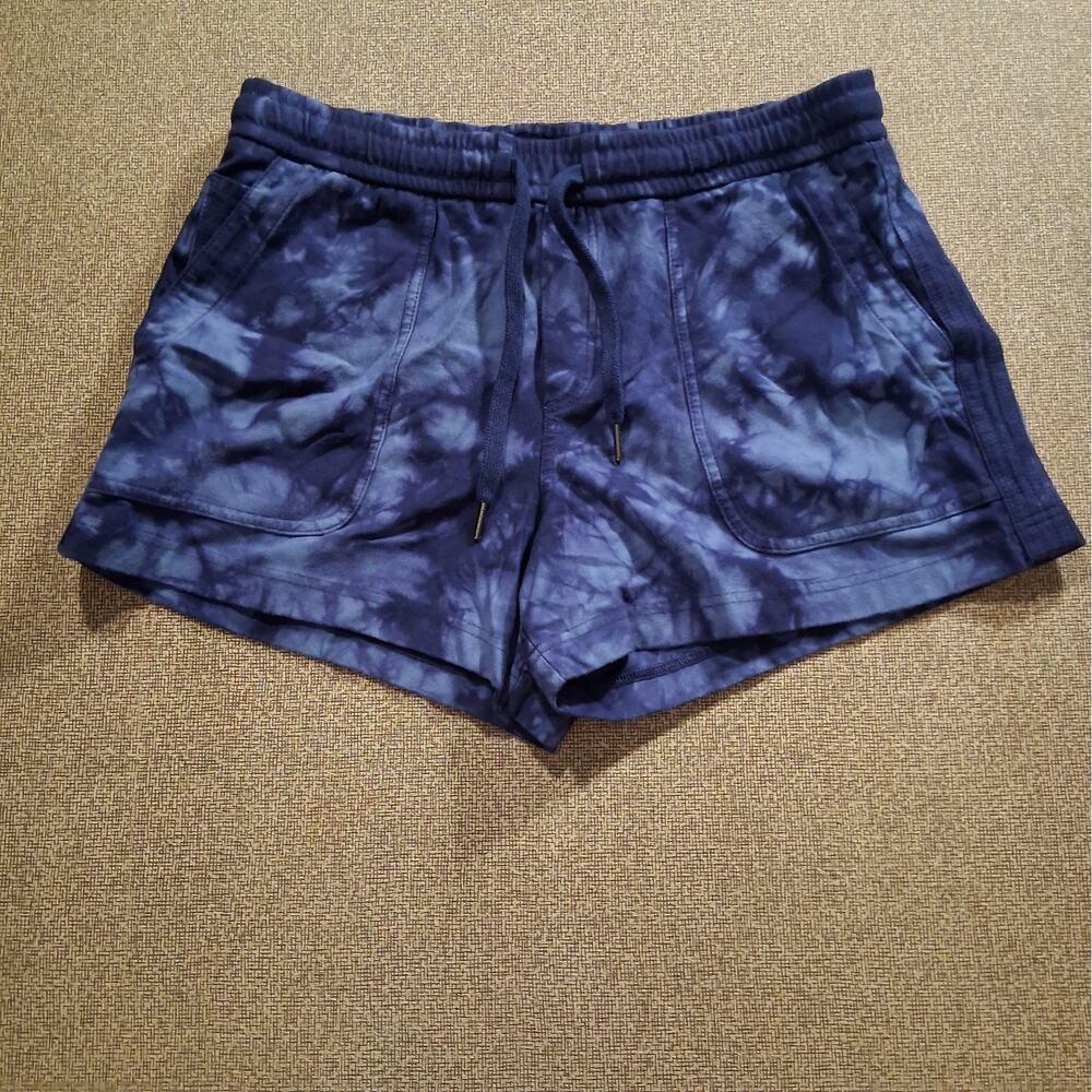 Athleta Farallon Cotton Shorts Women's Medium Navy Tie Dye Drawstring Pockets